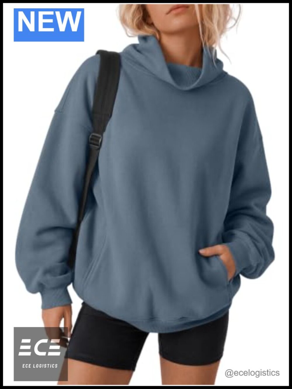 Oversized Mock Neck Sweatshirt with Pockets Cotton Polyester Pullover
